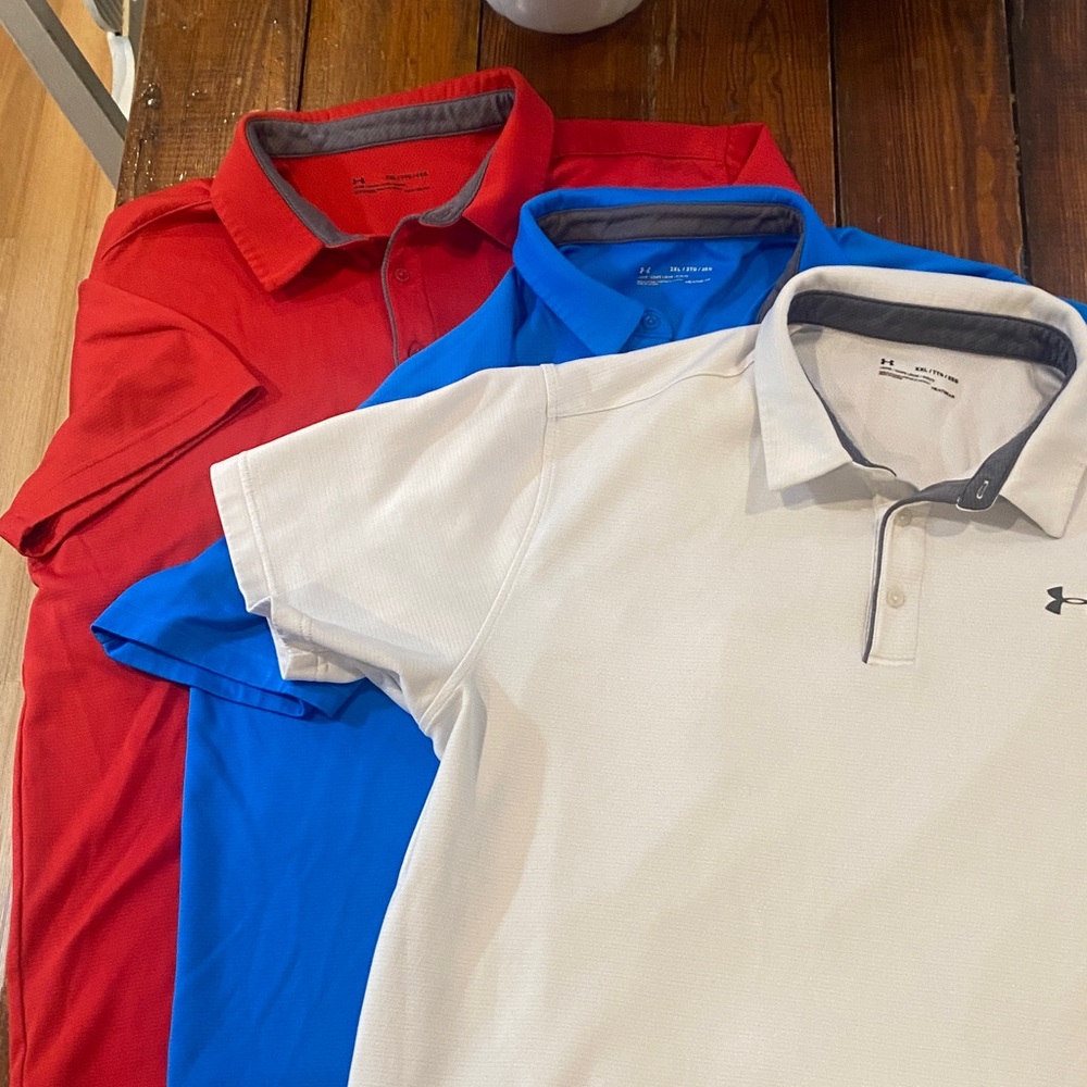 Under Armour Men's Polo Shirt Trio - Scarlet, Cobalt, Ivory

Sold as a set